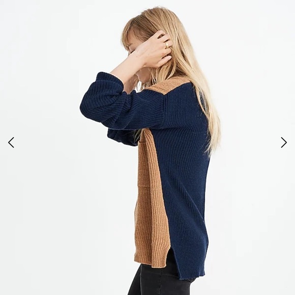 Madewell Thompson Pocket Pullover Sweater in Colorblock In Heather Timber - Picture 3 of 13